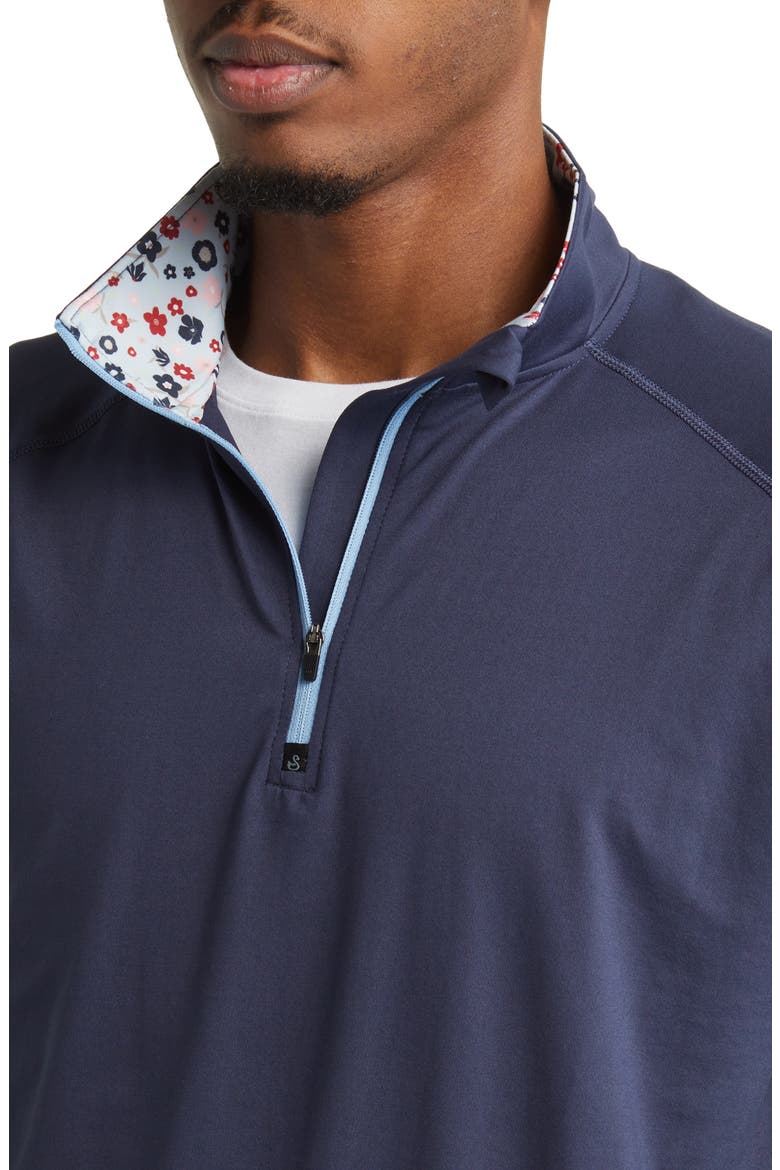 Leo Floral Contrast Quarter Zip Golf Pullover, Alternate, color, NAVY