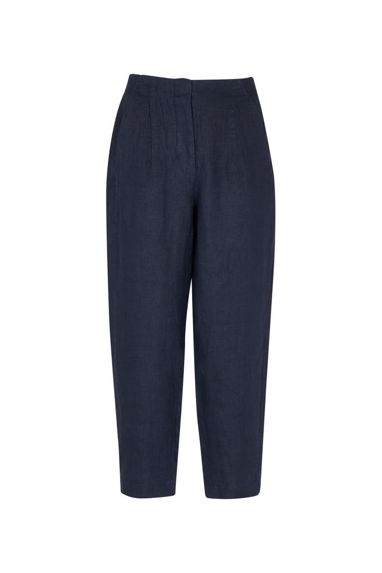 Linen Barrel Leg Trouser, Alternate, color, Navy