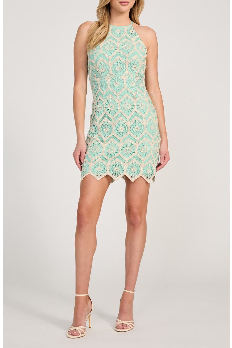 Erin Lace Overlay Minidress, Main, color, LAGOON FOG MULTI