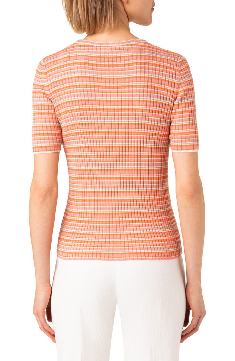 Akris punto Stripe Short Sleeve Rib Virgin Merino Wool Sweater, Alternate, color, 