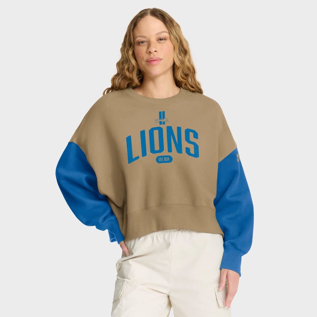 Nike Tan Detroit Lions Oversized Rewind Pullover Sweatshirt In Brown
