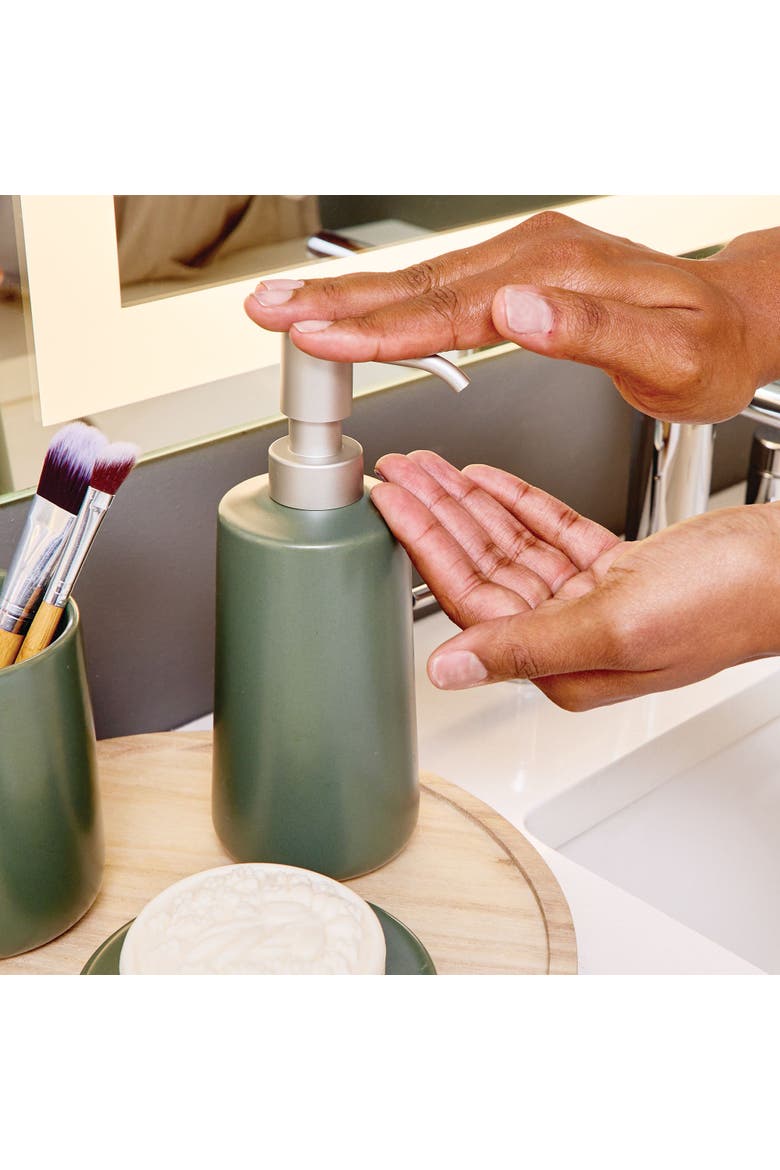 Ceramic Earth Collection Refillable Tall Soap Dispenser, Moss, Alternate, color, Moss