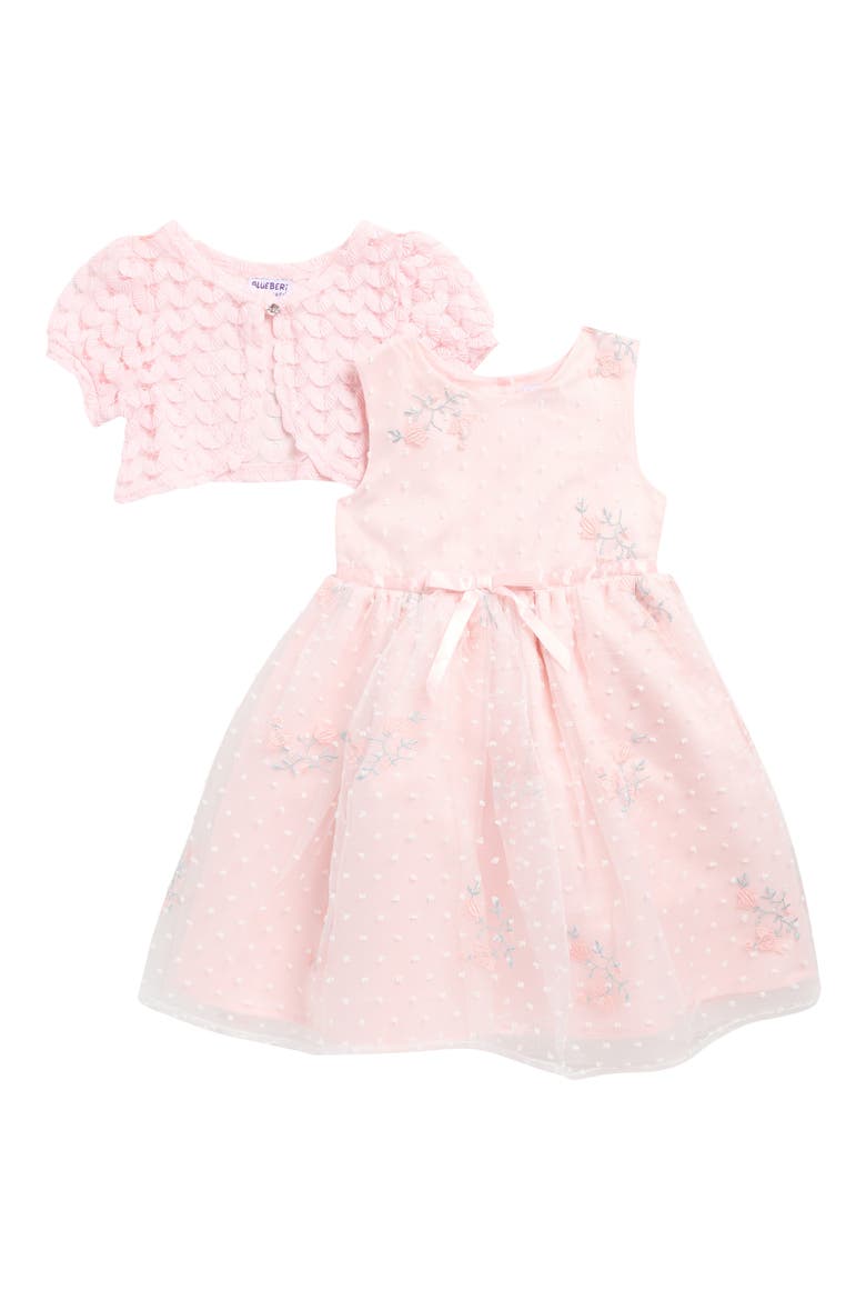 Kids' Embroidered Organza Party Dress & Shrug Set, Main, color, BABY BLUSH/ WHITE