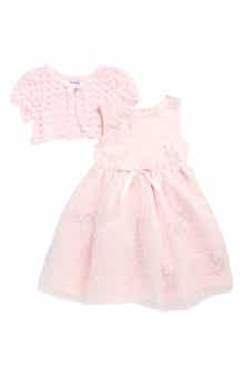 BLUEBERRY Kids' Embroidered Organza Party Dress & Shrug Set