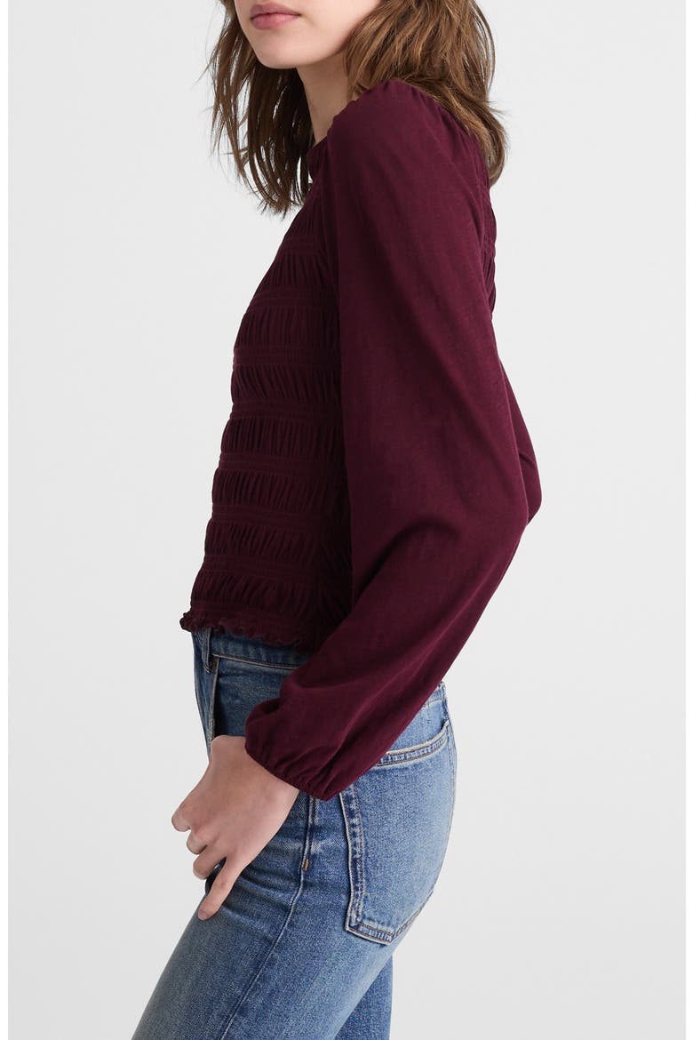 Smocked Boat Neck Long Sleeve Cotton Top, Alternate, color, DARK POMEGRANATE