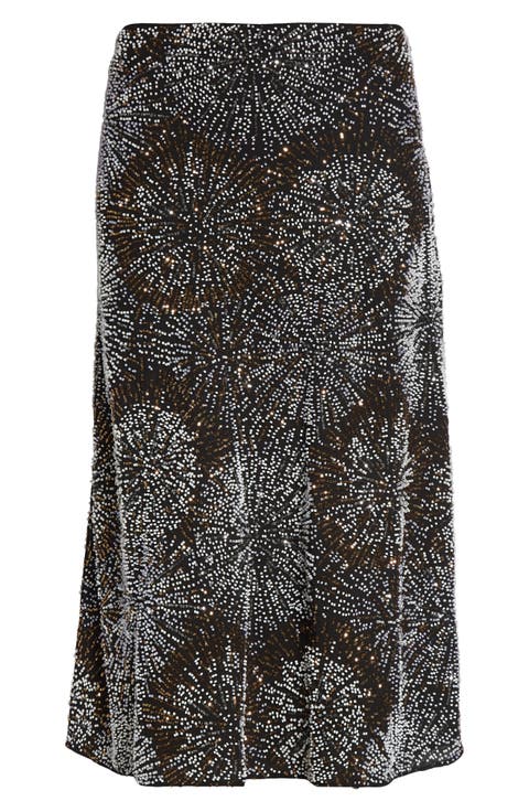 Firework Embellished Crepe Midi Skirt