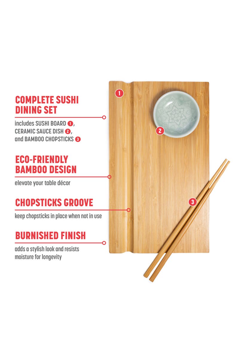 Burnished Sushi Board Set, Alternate, color, Bamboo