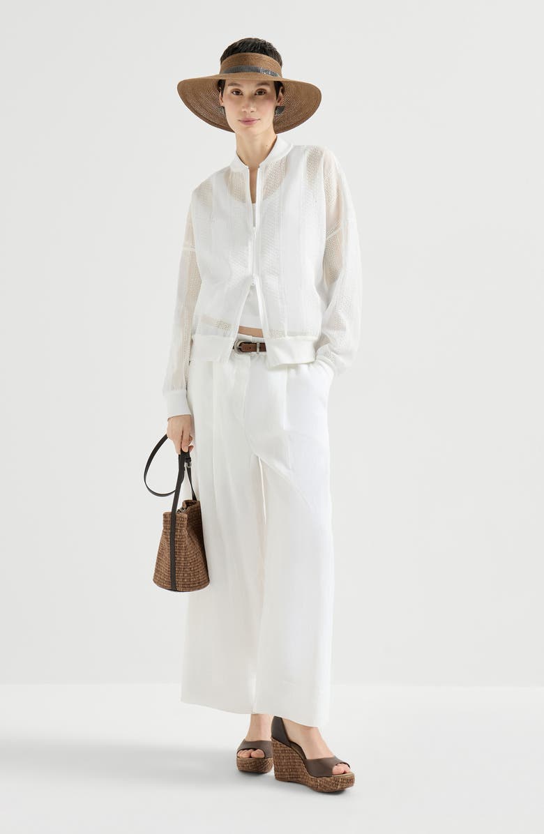 Brunello Cucinelli Broderie anglaise bomber jacket, Alternate, color, White