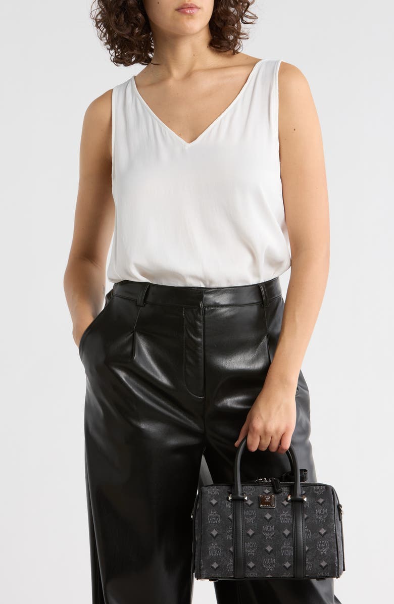 MCM Aren Barrel Bag, Alternate, color, Dark Grey