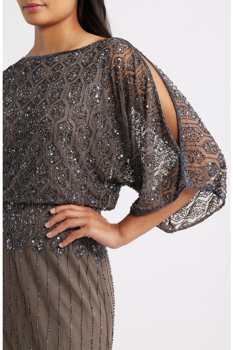 Beaded Blouson Split Sleeve Gown, Alternate, color, ALUMINUM
