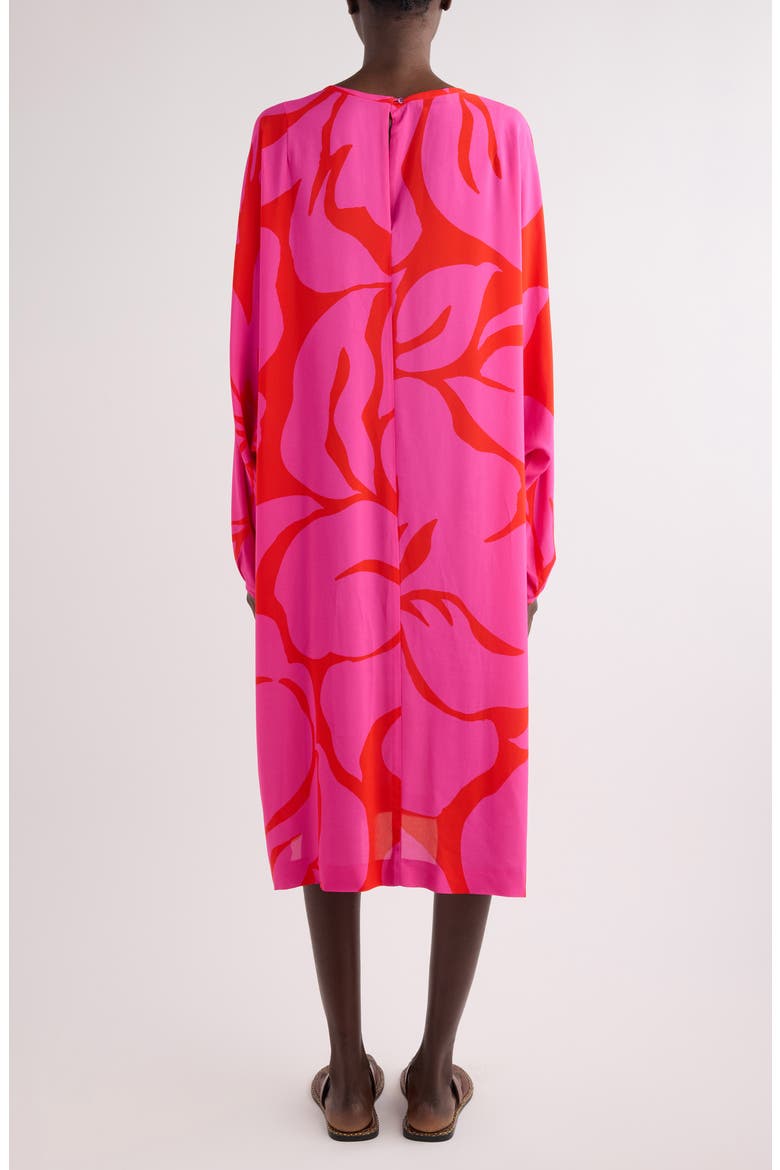 Dosta Giant Floral Print Long Sleeve Crepe Midi Dress, Alternate, color, FUCHSIA