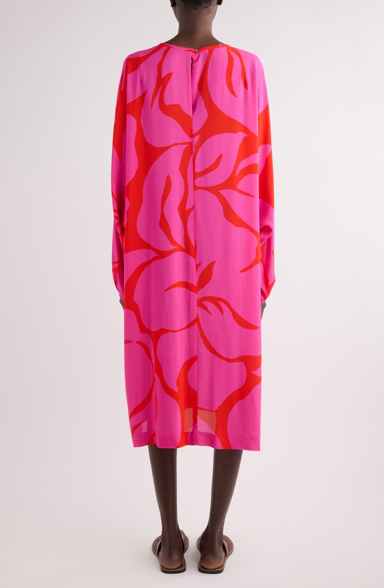 Dries Van Noten Dosta Giant Floral Print Long Sleeve Crepe Midi Dress, Alternate, color, Fuchsia