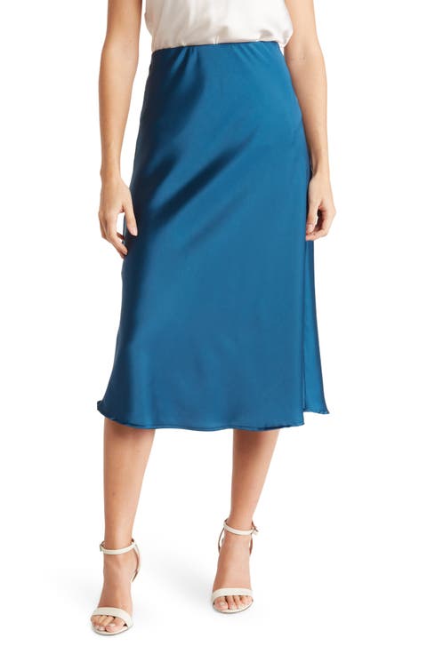 Solid Satin Midi Skirt