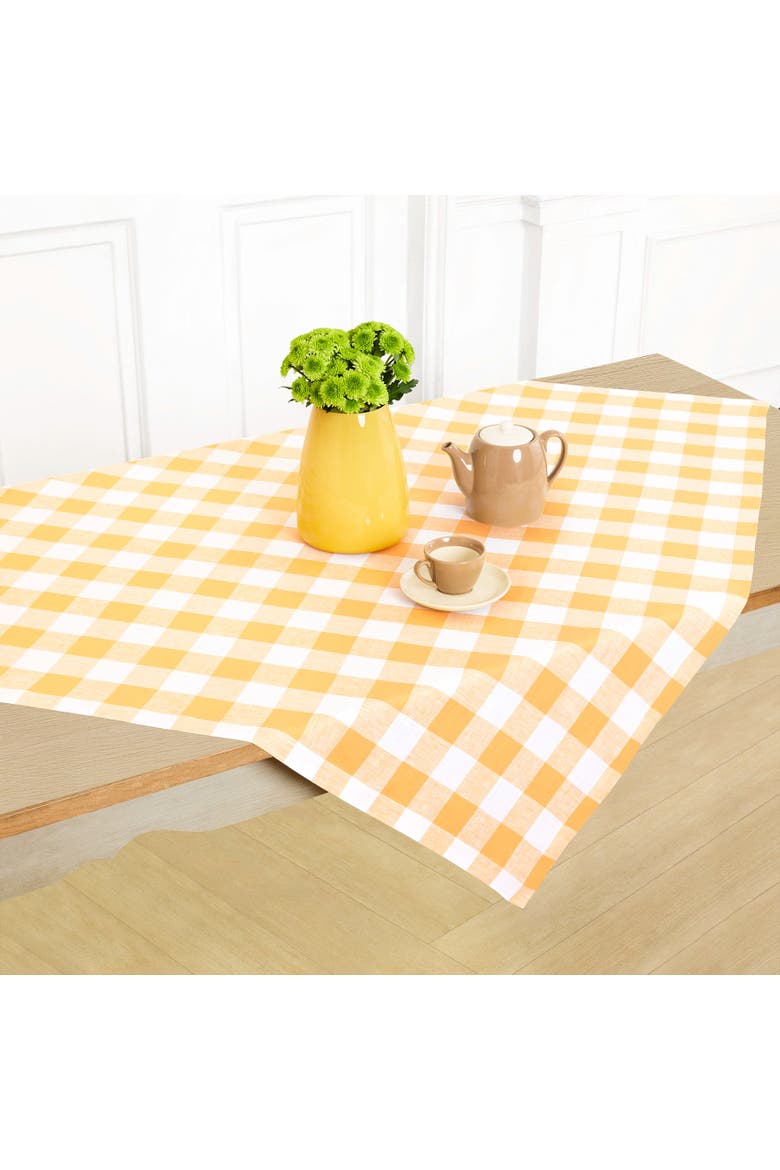Linen Table Throw 52 x 52 Inch - Buffalo Check, Main, color, Mustard and White