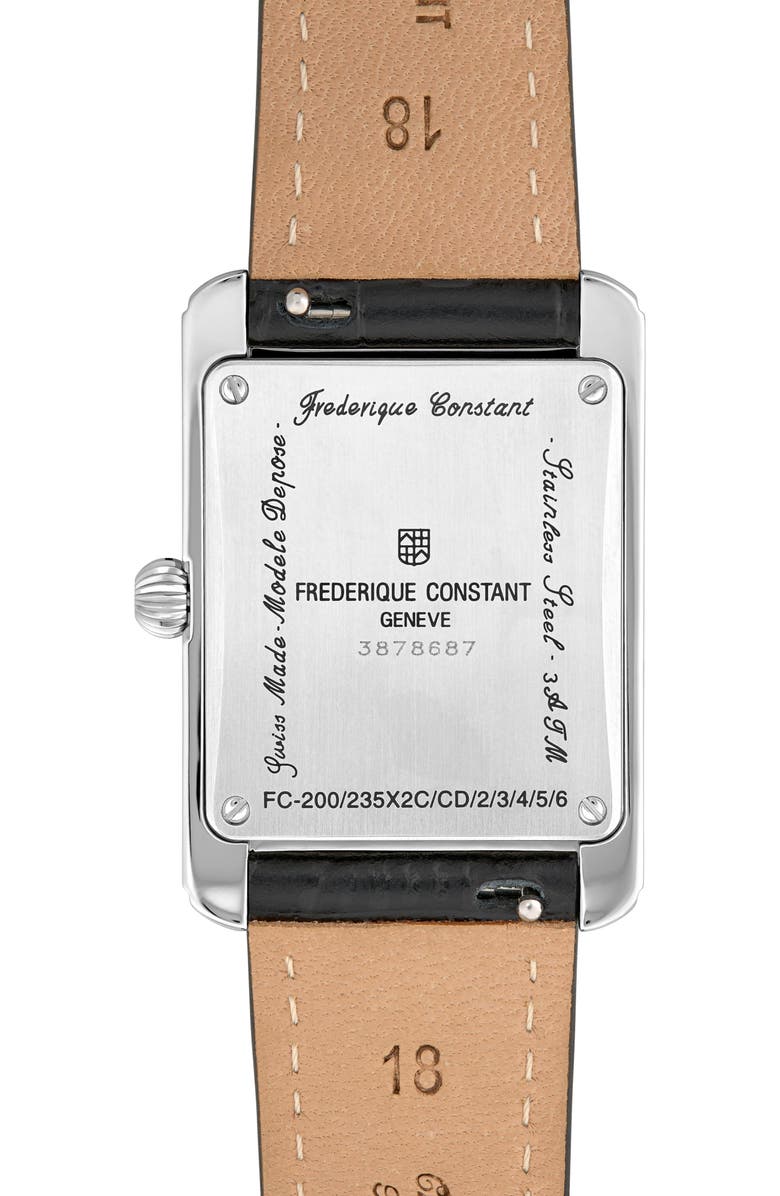 FREDERIQUE CONSTANT Classic Carrée Diamond Leather Strap Watch, 25.2mm x 36mm, Alternate, color, Black