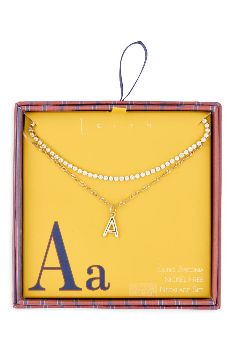 Initial & Cubic Zirconia Necklace Set, Main, color, A- CLEAR- GOLD