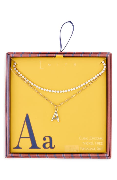 Initial & Cubic Zirconia Necklace Set