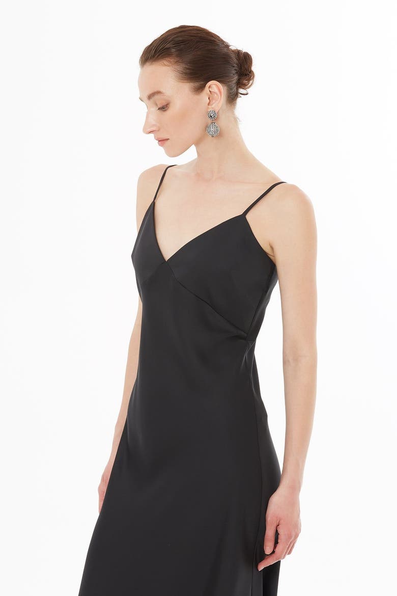 Sleeveless Strappy V-Neck Evening Midi Dress, Alternate, color, Black