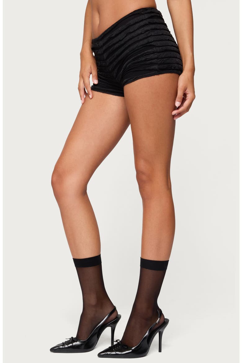 Tauri Tiered Ruffle Micro Shorts, Alternate, color, BLACK