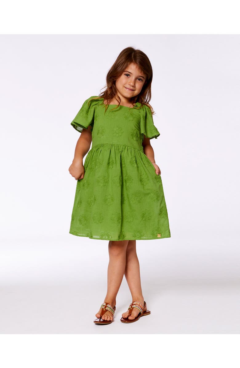 Deux par Deux Girl's Frill Sleeve Dress With Embroidery Green, Alternate, color,