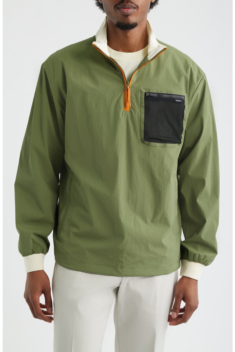 Cascade Colorblock Quarter Zip Windshirt Pullover, Main, color, OLIVINE