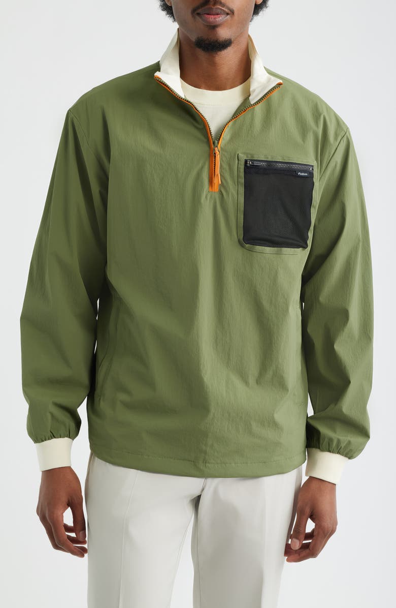 Malbon Golf Cascade Colorblock Quarter Zip Windshirt Pullover, Main, color, Olivine