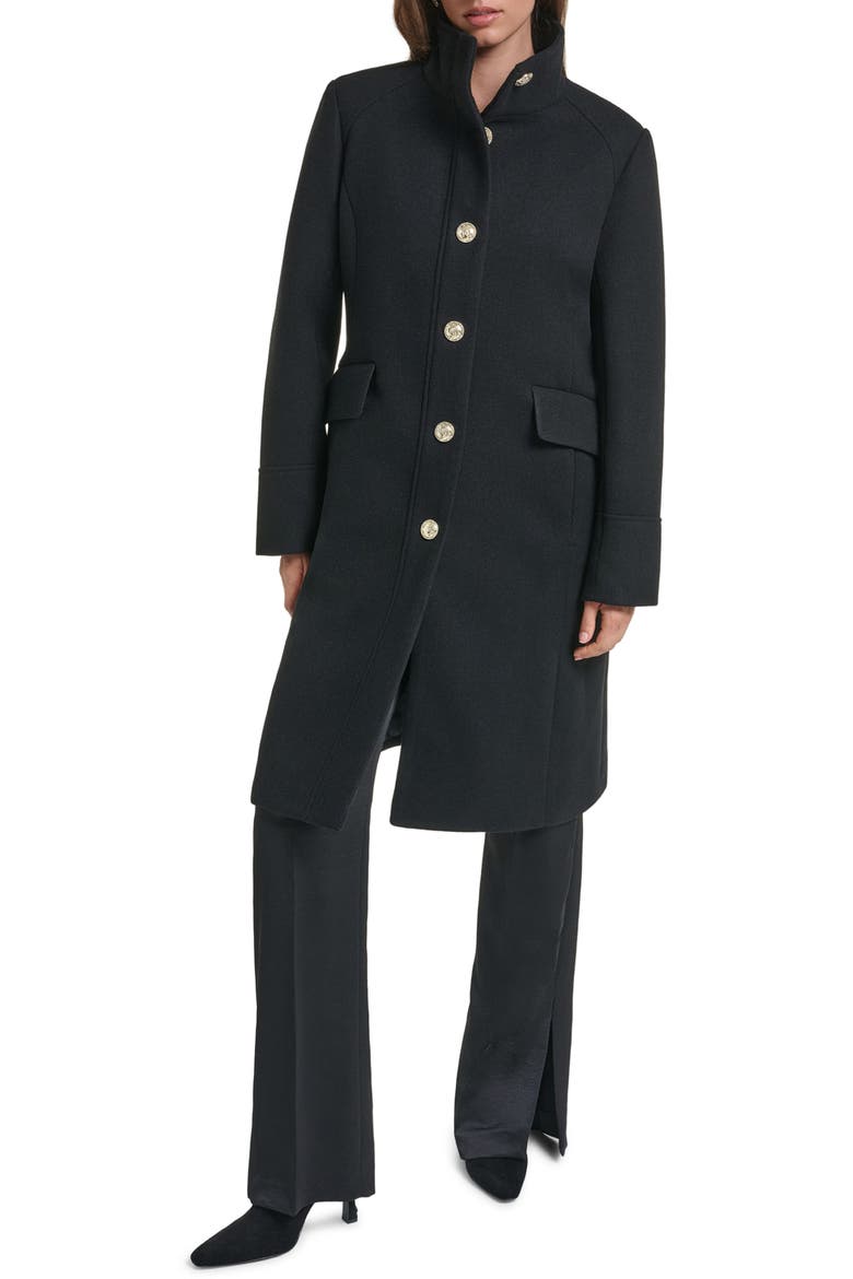 Trapunto Shoulder Walker Coat, Main, color, BLACK