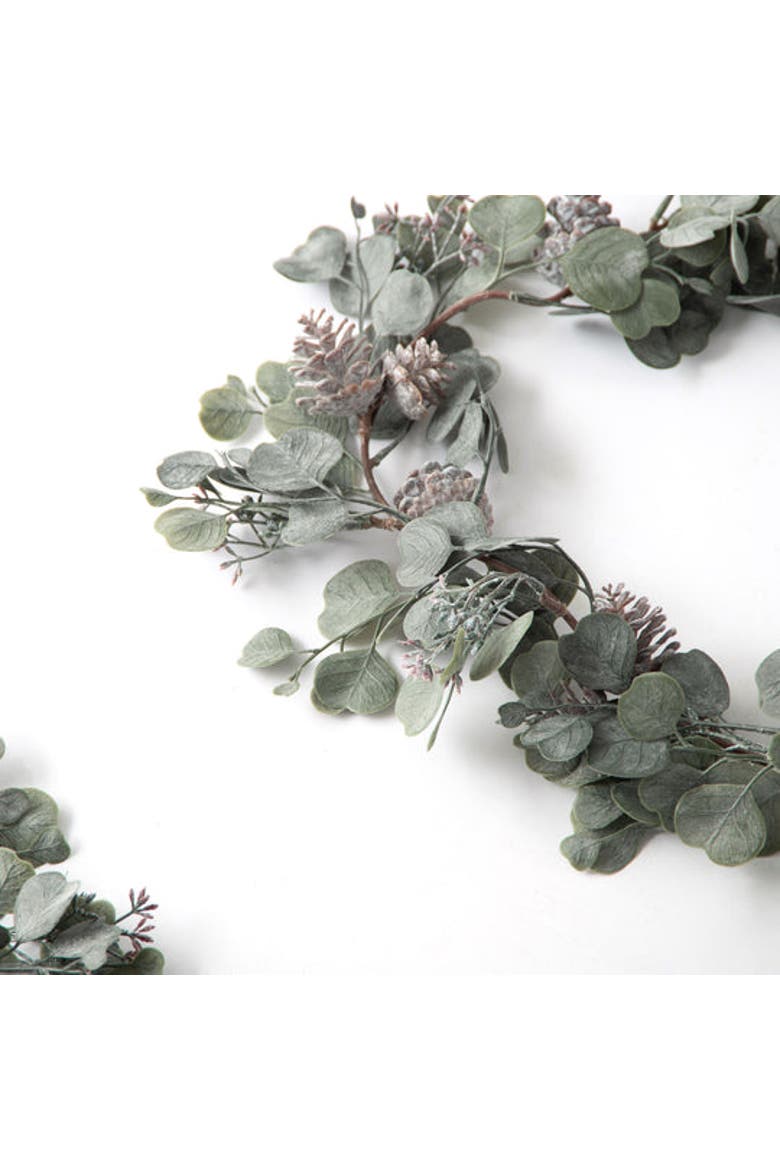 Candlelit Evenings - Faux Dusty Green Silver Dollar Eucalyptus & Pinecone Christmas Mantel Garland, Alternate, color, Green