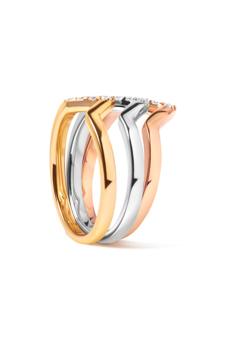 14K Gold 1/4 Cttw Diamond Chevron V Stackable Band Ring Set, Alternate, color, Yellow