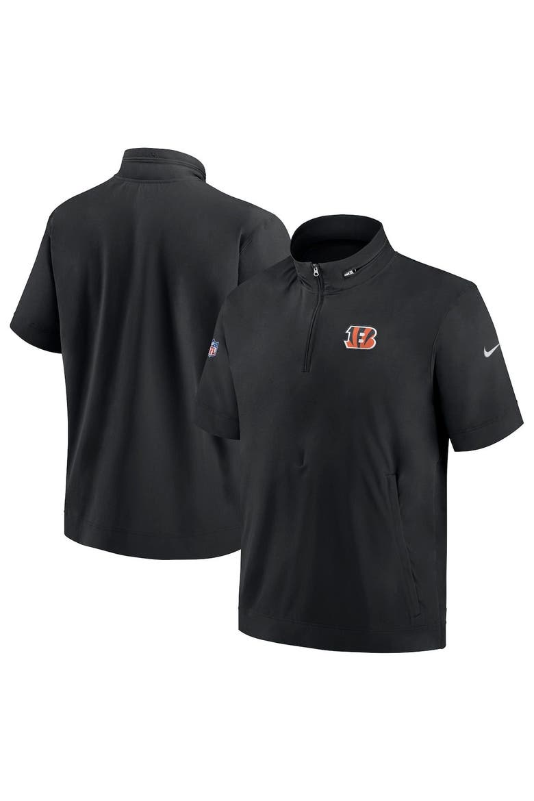 Men's Nike  Black Cincinnati Bengals Sideline Coach Short Sleeve Hoodie Quarter-Zip Jacket, Alternate, color, Black