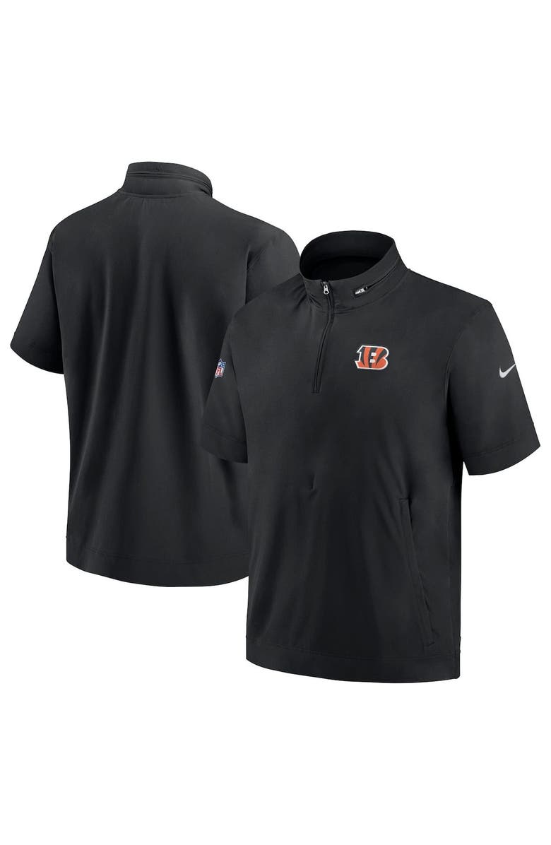 Nike Men's Nike  Black Cincinnati Bengals Sideline Coach Short Sleeve Hoodie Quarter-Zip Jacket, Alternate, color, Black