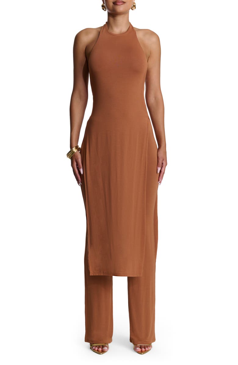 Naked Wardrobe Longline Halter Tunic, Main, color, Brown Sugar
