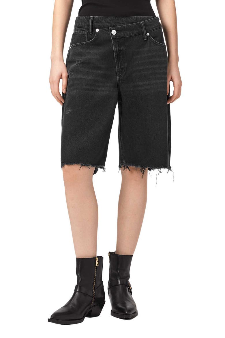 Aki Crossover Denim Shorts, Main, color, WASHED BLACK