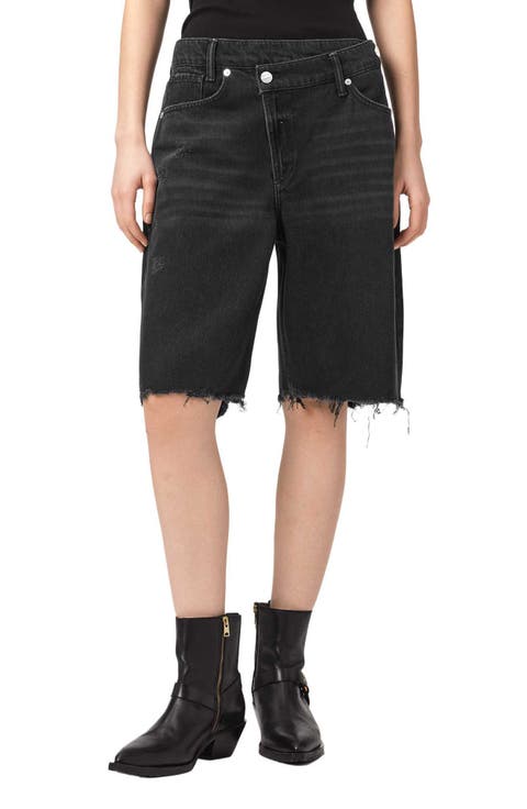 Aki Crossover Denim Shorts (Washed Black)