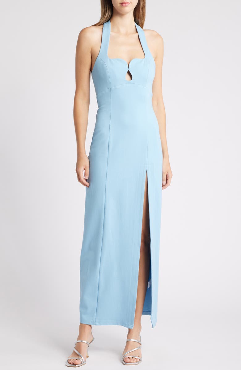 Elliatt Tuning Halter Neck Column Gown, Main, color,