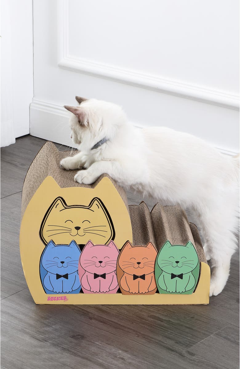 The Licker Store Kazoku Modern Cardboard 5-in-1 Family Cat Cave Scratcher with Catnip and Pull-Out Design, Alternate, color, Multi