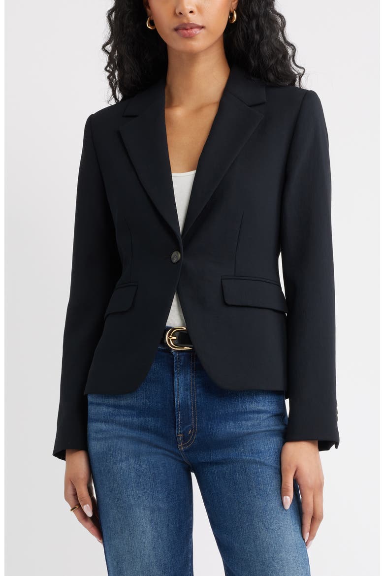 Curator Crepe Shrunken Blazer, Main, color, BLACK