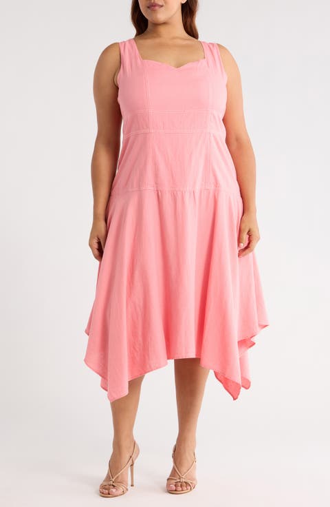 Sleeveless Linen Blend Handkerchief Hem Midi Dress (Plus)