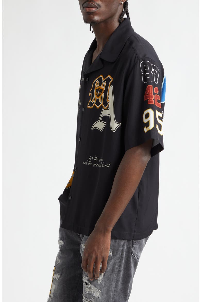 Varsity Patch Oversize Camp Shirt, Alternate, color, BLACK