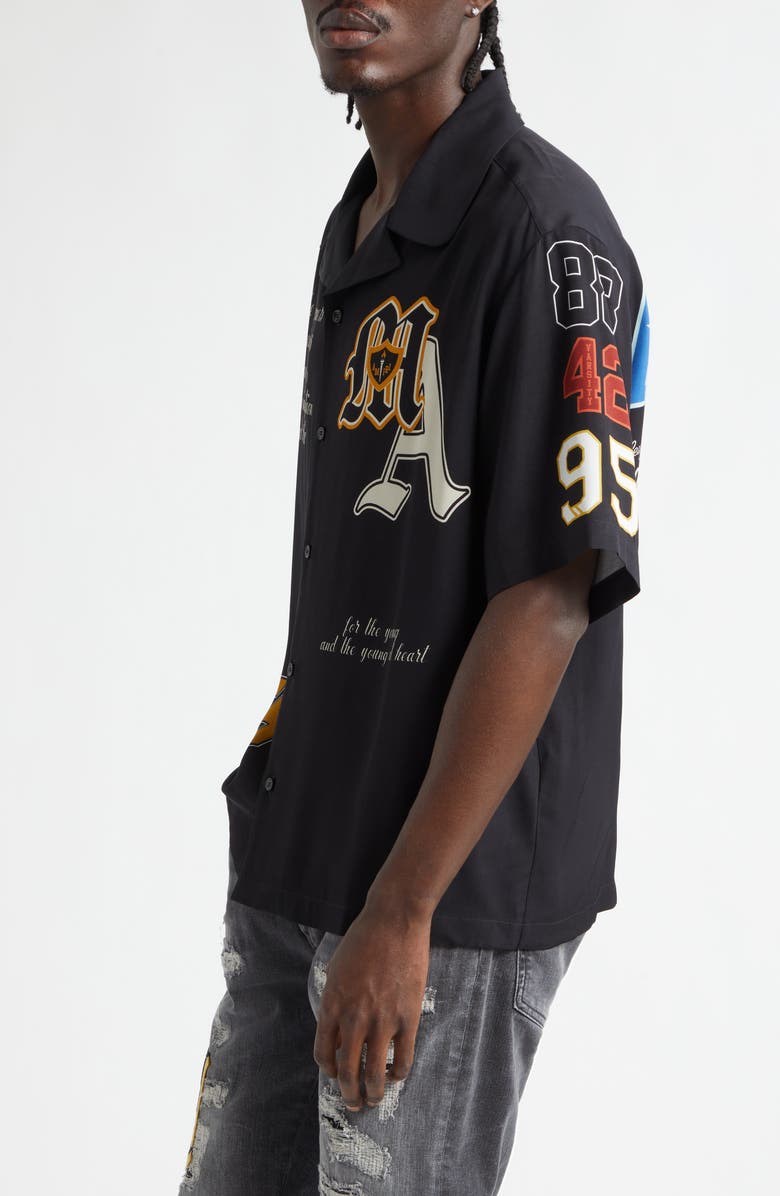 AMIRI Varsity Patch Oversize Camp Shirt, Alternate, color, Black