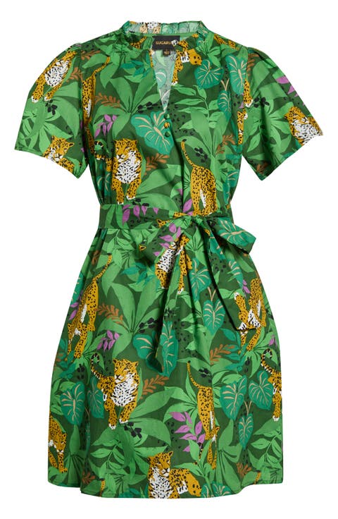 Ema Tropical Print Tie Waist Minidress