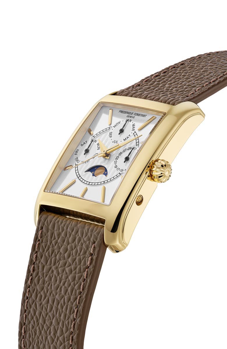 FREDERIQUE CONSTANT Classic Carrée Moonphase Leather Strap Watch, 42.3mm x 30mm, Alternate, color, Brown