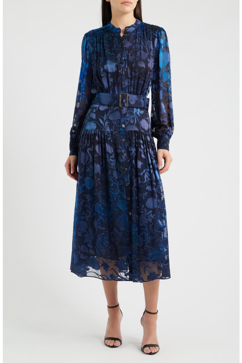 The Pippa Burnout Floral Long Sleeve Dress, Main, color, BRUSHSTROKE DENIM