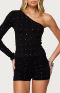 EDIKTED Harley Rhinestone One-Shoulder Top
