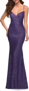 La Femme Sequin Long Prom Dress in Vibrant Bright Colors
