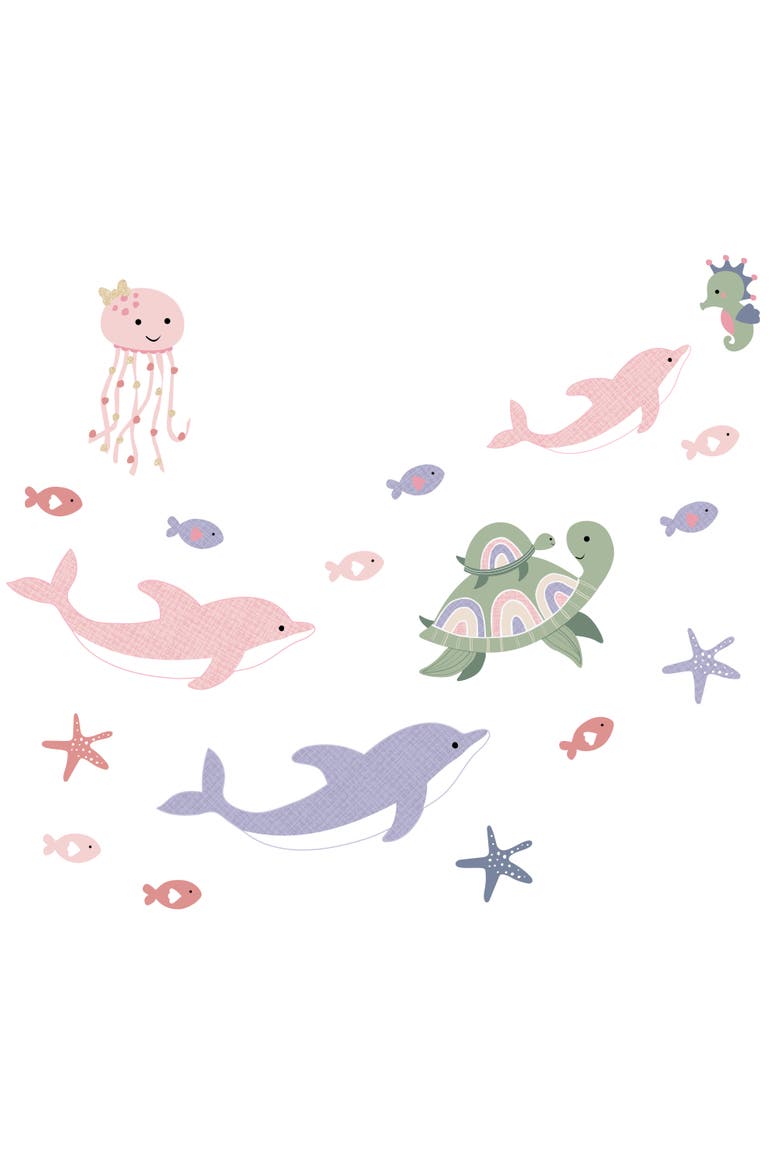 Sea Dreams Dolphins/Turtles/Fish Underwater/Nautical Wall Decals, Main, color, Multicolor