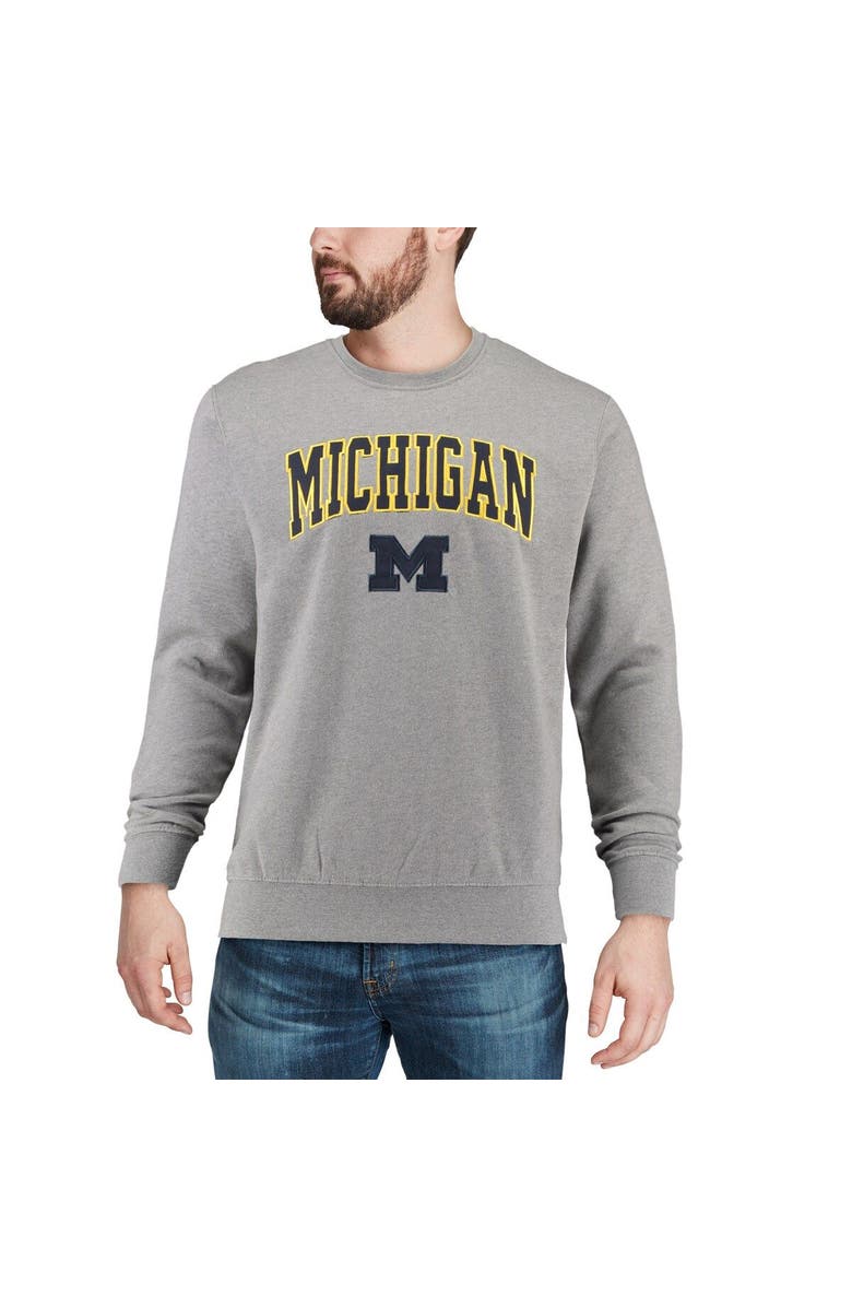 COLOSSEUM Men's Colosseum Heather Gray Michigan Wolverines Arch & Logo Crew Neck Sweatshirt, Alternate, color, Heather Gray