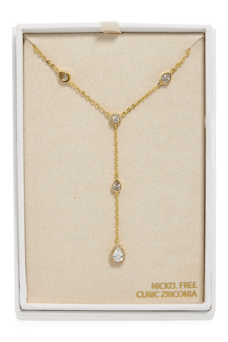 Bezel Set Cubic Zirconia Station Y-Necklace, Main, color, CLEAR- GOLD