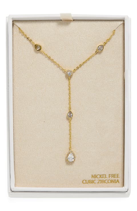 Bezel Set Cubic Zirconia Station Y-Necklace