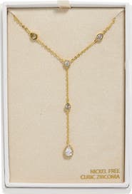 NORDSTROM RACK Bezel Set Cubic Zirconia Station Y-Necklace